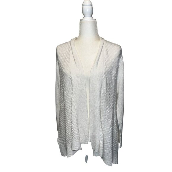 Eileen Fisher Linen cotton Open Front Cardigan White Textured Knit Sweater Size - Picture 1 of 7